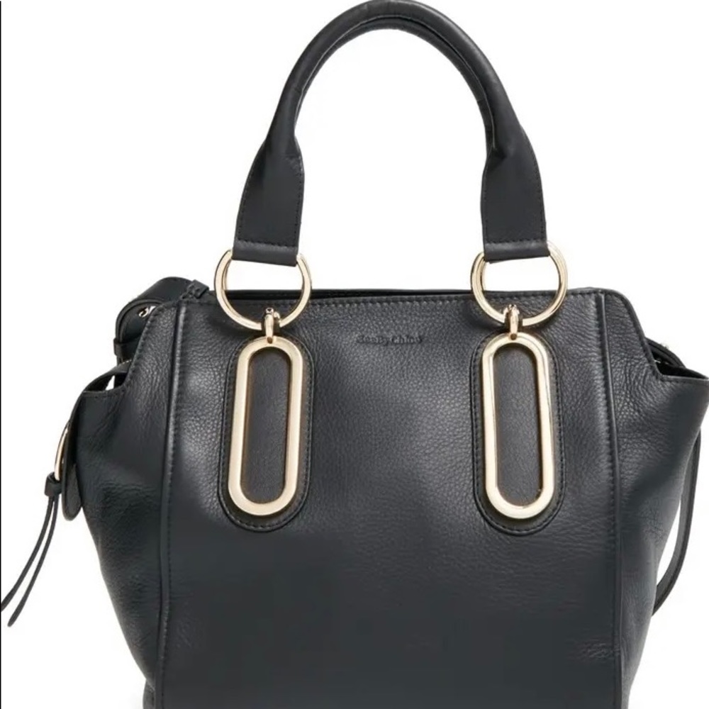 See By Chloe Black Leather Satchel with Gold Hardware